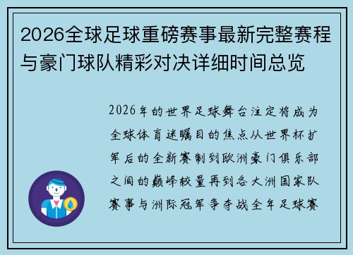 2026全球足球重磅赛事最新完整赛程与豪门球队精彩对决详细时间总览 2026全球足球重磅赛事最新完整赛程与豪门球队精彩对决详细时间总览
